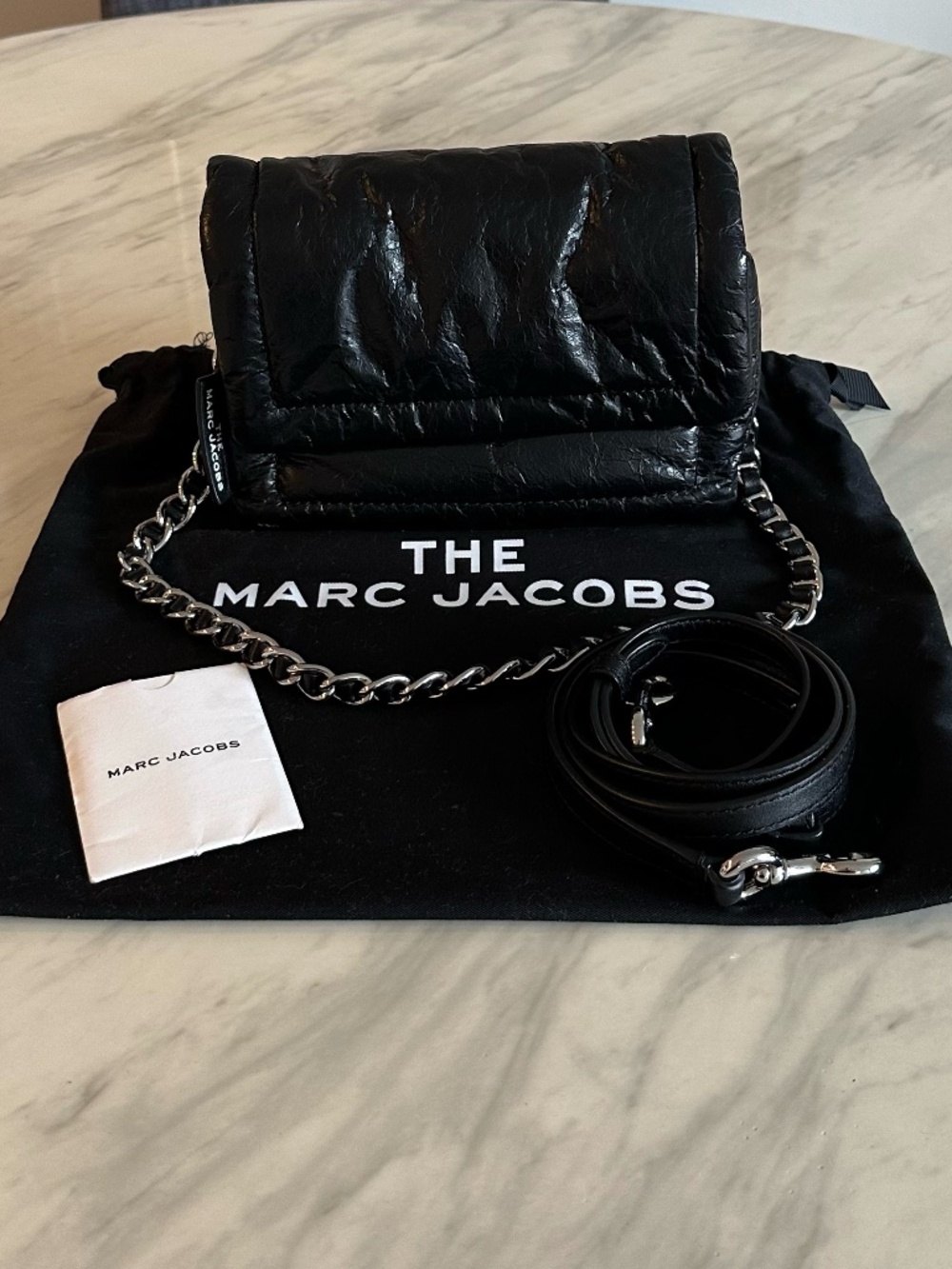 Marc Jacobs The Mini Pillow Bag in Black Crinkled Leather